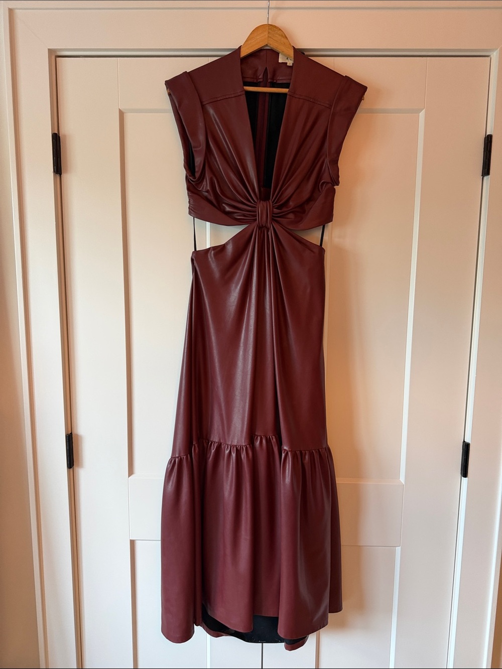 A.L.C. Faux-Leather Knot Cutout Midi Dress in Burgundy